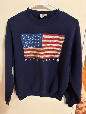 Men's Navy Crewneck Sweatshirt with American Flag Graphic